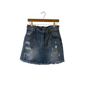 Hayden Los Angeles Denim Skirt Womens Medium Distressed Paper Bag Fringe Mini‎